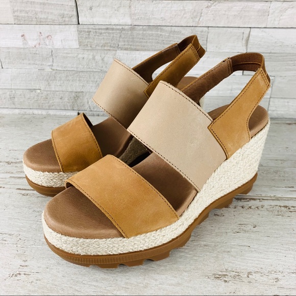 SOREL JOANIE II CAMEL LEATHER JUTE WEDGE SANDAL - Picture 11 of 14